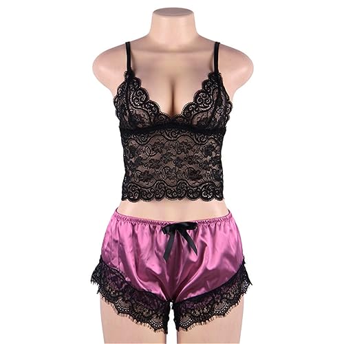 Black Lace Bralette & Satin Shorts Pyjama Set