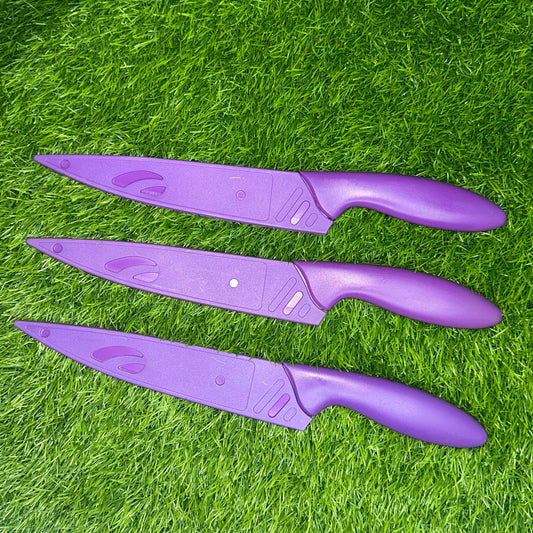 3Pcs 13" Long Multi-Purpose Anti Rust Coating Chef Knife Kitchen Essentials, Regular, Solid Color Sharp Blade Knives
