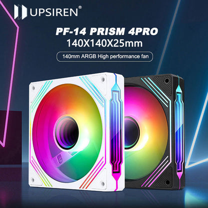UPSIREN PF-14 PRISM 4PRO Computer Chassis Fan 14cm ARGB 4 Pin PWM Quiet Cooling Fan 12V Large Air Volume 61.5CFM/650-1800RPM - Black