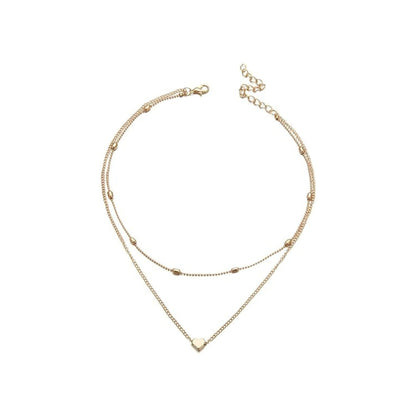 Aluinn Love Heart Layered Choker Necklace Golc Simple Beads Pendant Necklace Simple Chain for Women