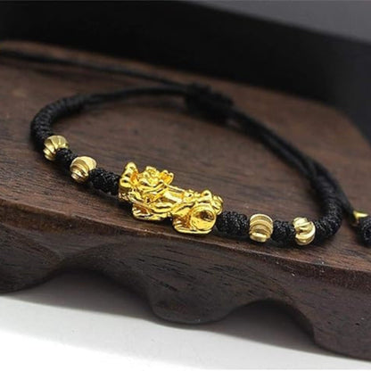 1 Pcs Pi Xiu Red String Bracelet Chinese Feng Shui Pi Xiu Kabbalah Red Rope Bracelet Gold Bead Handmade Strand Charm Bracelets Amulet For Men Women Good Luck Wealth Evil Eye Protection