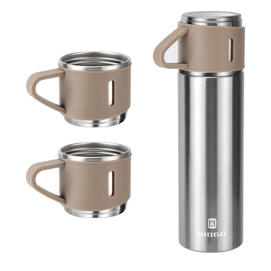 Gift Pack Set Stainless Steel Vacuum Flask Set with 3 Steel Cups Combo Coffee Hot Drink and Cold Water Flask Ideal Gifting Travel Friendly Latest Flask Bottle for Hot and Cold Drink Flask Bottle 500ml