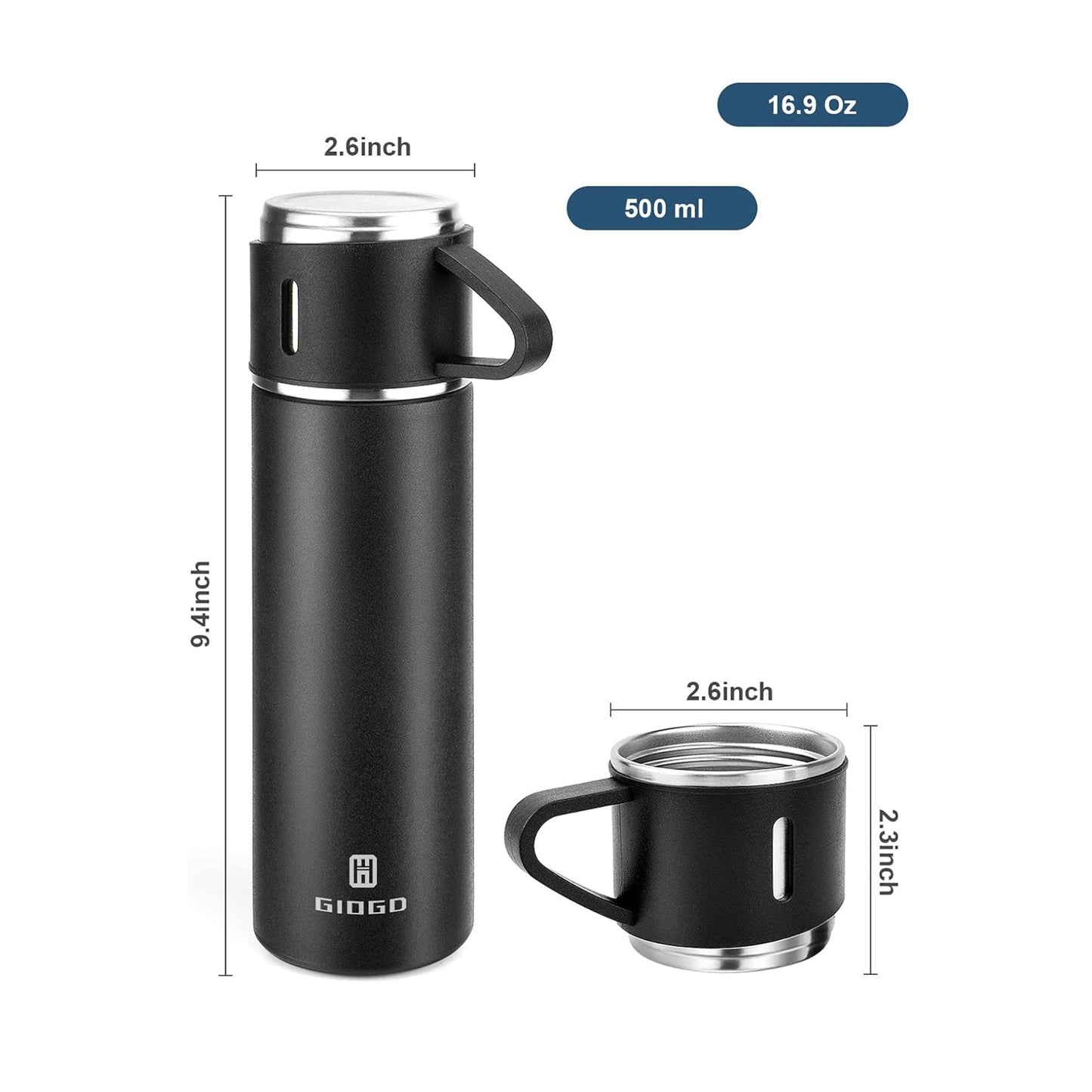 Gift Pack Set Stainless Steel Vacuum Flask Set with 3 Steel Cups Combo Coffee Hot Drink and Cold Water Flask Ideal Gifting Travel Friendly Latest Flask Bottle for Hot and Cold Drink Flask Bottle 500ml