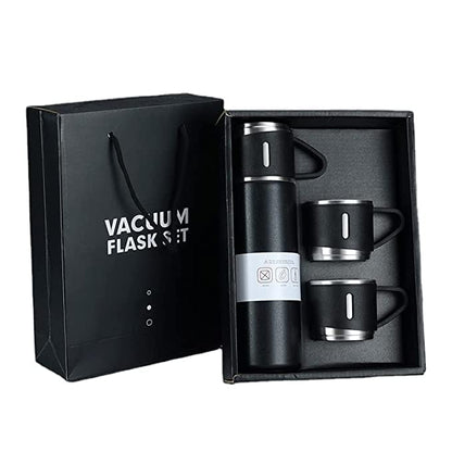 Gift Pack Set Stainless Steel Vacuum Flask Set with 3 Steel Cups Combo Coffee Hot Drink and Cold Water Flask Ideal Gifting Travel Friendly Latest Flask Bottle for Hot and Cold Drink Flask Bottle 500ml