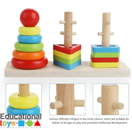 Wooden Toy Rainbow Tower Small (3 Column With Box)