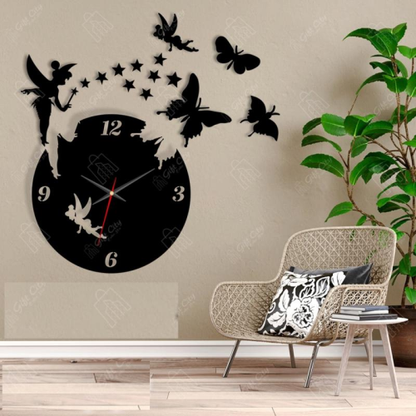 Digital 3D Laser Cut Wooden Wall Clocks, clocks for home, beautiful clock, clocks for Bedroom - Wall Clock for Living Room - Designer Wooden Fairy with Butterflies Wall Clock for Home Décor