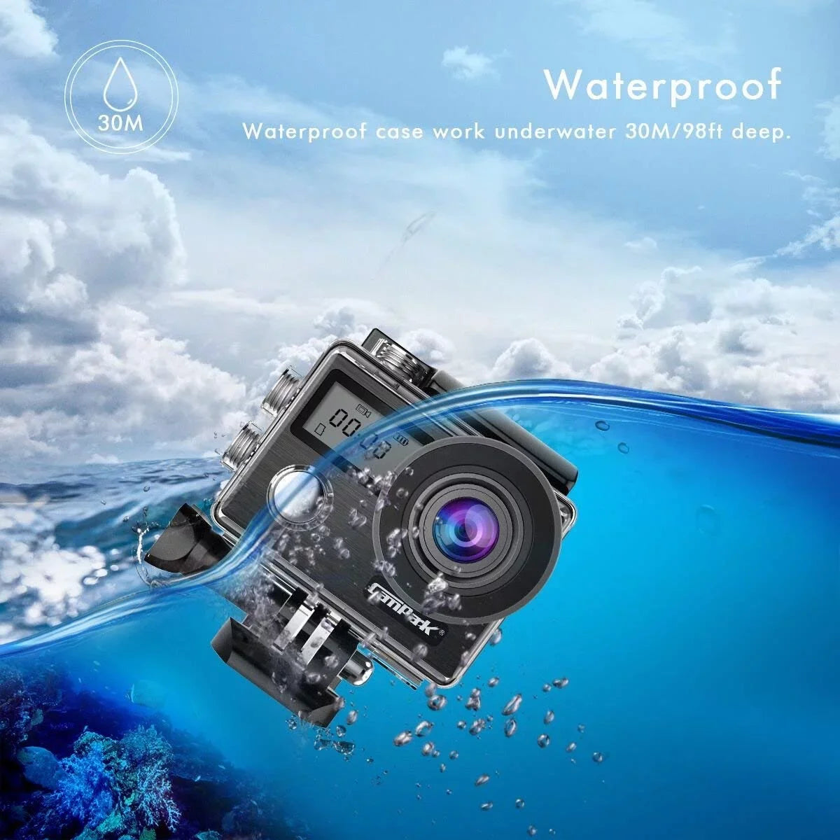 Campark X20C Action Camera Native 4K Ultra HD 20MP with EIS Stabilization Touch Screen, Digital Remote Control Waterproof Camera 40M 2 Batteries and Professional Accessories, Black