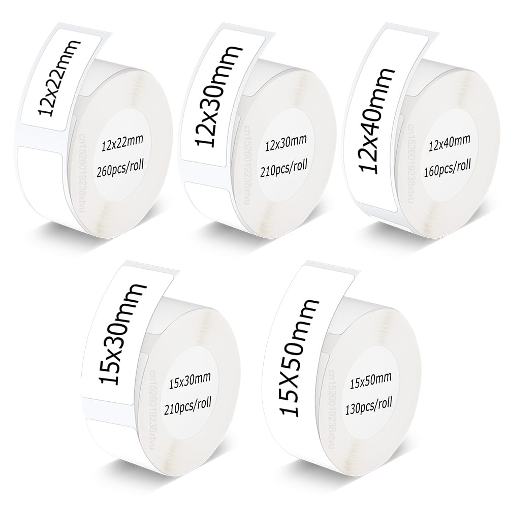 1PCS Label Printer Roll Adhesive Sticker Niimbot D101 D11 D110 Label Tape Paper 15*30mm,15*50mm,12*22mm,12*30mm,12*40mm Waterproof White Labels Roll Paper for Niimbot Label Maker