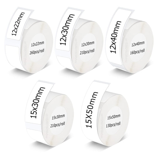 1PCS Label Printer Roll Adhesive Sticker Niimbot D101 D11 D110 Label Tape Paper 15*30mm,15*50mm,12*22mm,12*30mm,12*40mm Waterproof White Labels Roll Paper for Niimbot Label Maker