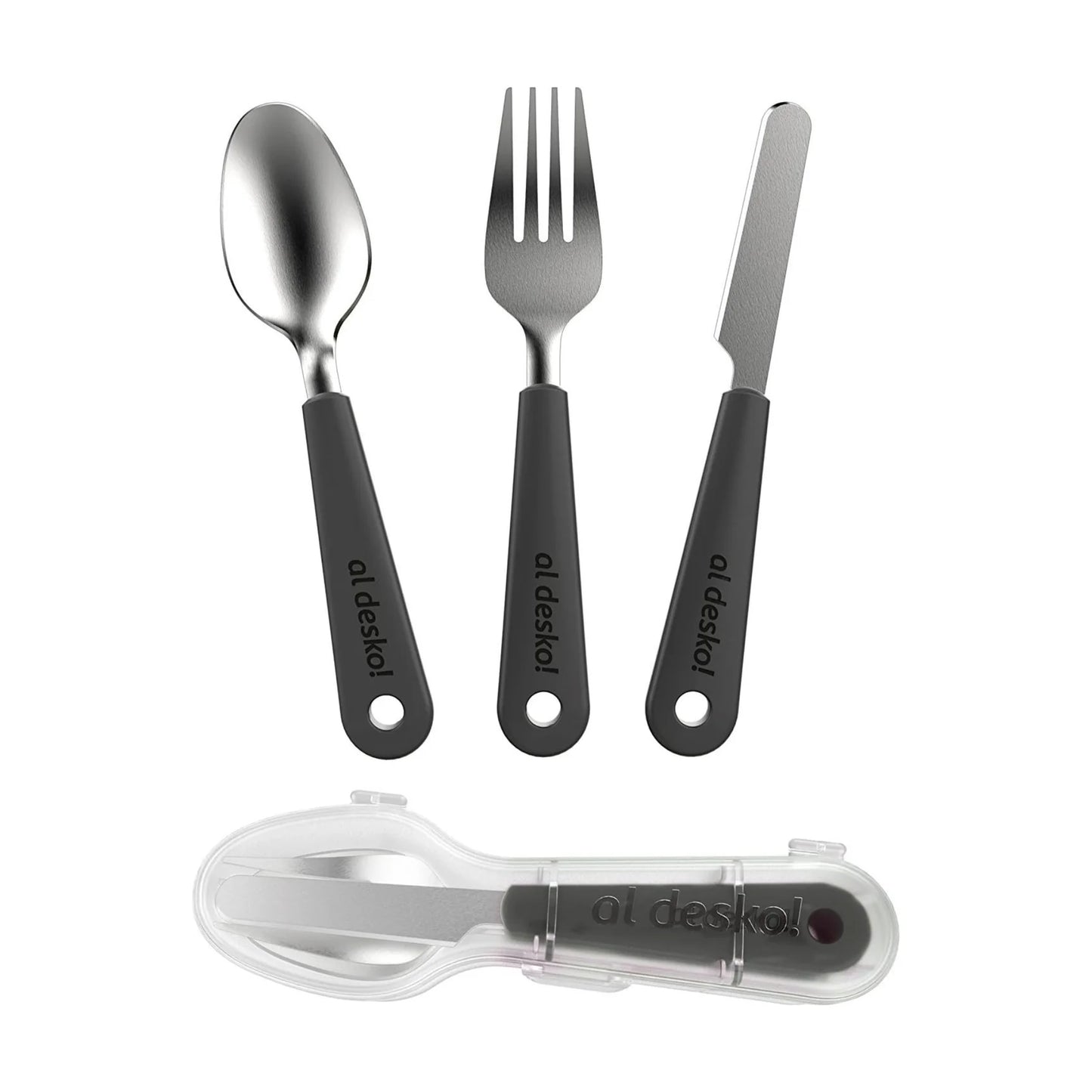 Stainless Steel 3-Piece Cutlery Set with Protective Case for Work, Travel, Lunch Boxes and Camping (Knife / Fork / Spoon)