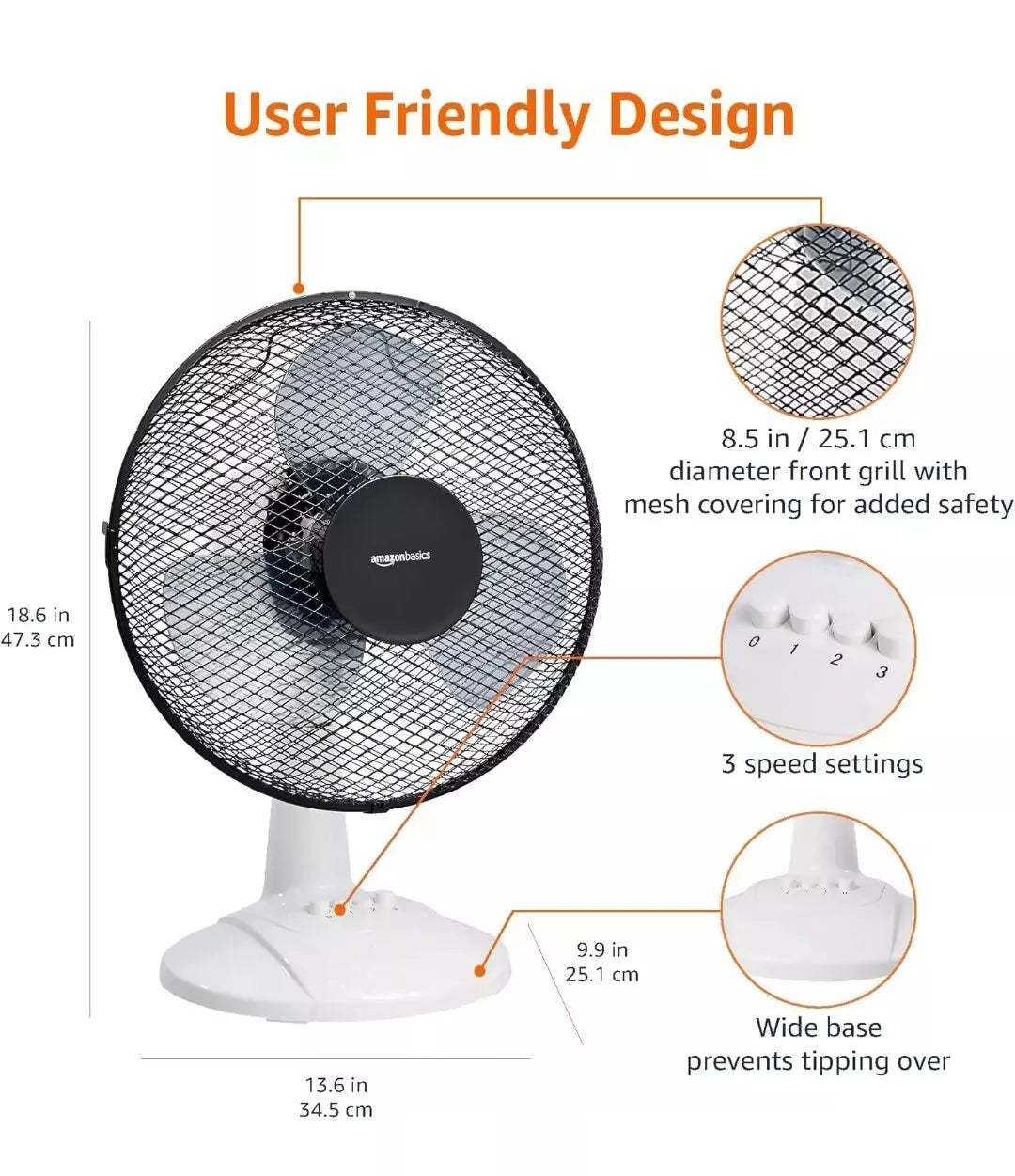 Amazon Basics 3-Speed Oscillating 20 inch Table Desk Fan with Tiltable Head, 40
