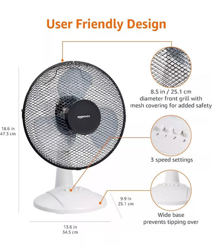 Amazon Basics 3-Speed Oscillating 20 inch Table Desk Fan with Tiltable Head, 40