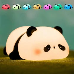 Rgb Panda Lamp Cute Rechargeable Sleeping Panda Night Light Silicone Nursery Lamp With Seven Color Changing